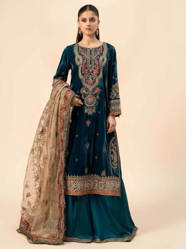 3 Piece Embroidered Velvet Suit | SF-W24-29