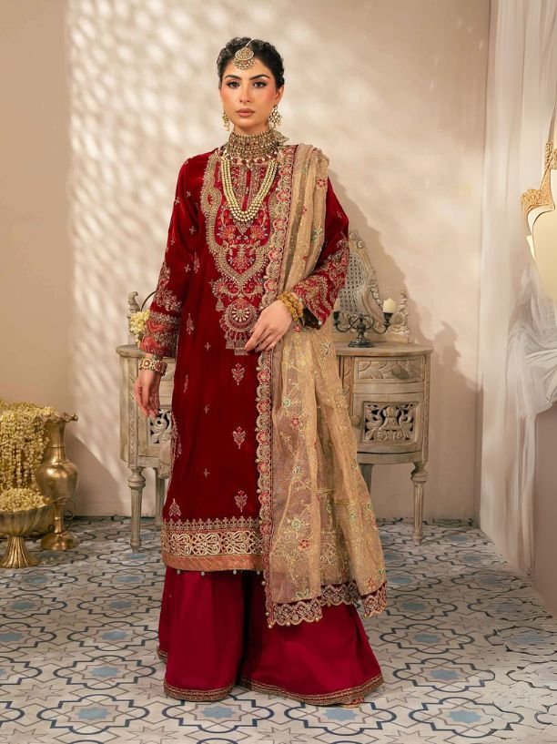 Maria B 3 Piece Embroidered Velvet Suit | SF-W24-29